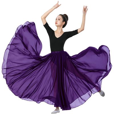 Purple 720 Silky Sheer Chiffon Elastic Waist Long Dance Skirt for Belly Ballet Photography Performance Maxi Skirt