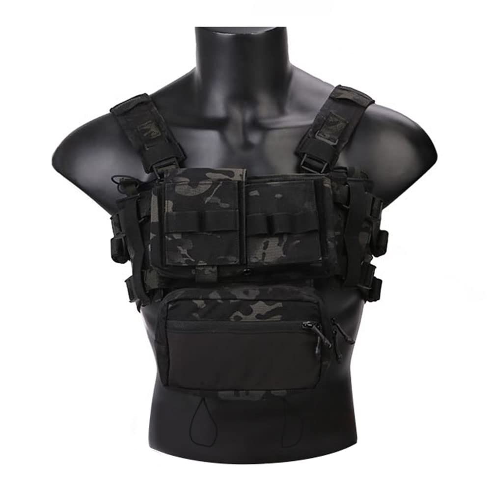EMERSONGEAR Tactical MK3 Chest Rig Vest Adjustable Airsoft Molle Modular Micro Fight Plate Carrier Vest for Outdoor Hunting Hikng (Multi-camo Black)