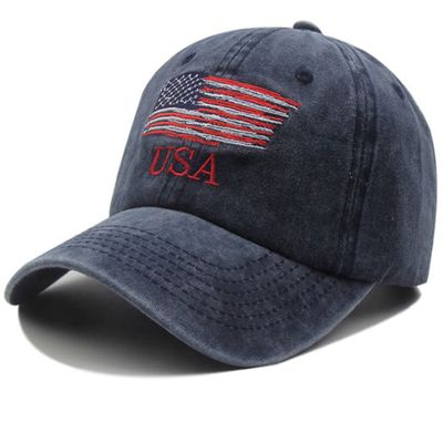 IZUS Washed Baseball-Hats American-Flag Distressed - 100% Distressed Cotton Dad Hat Embroiderred for Unisex (New Navy -Flag)