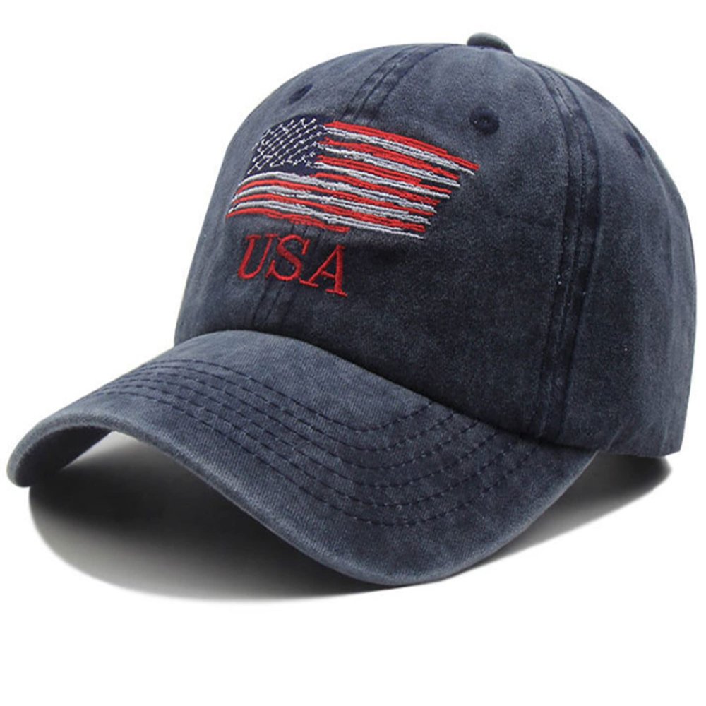IZUS Washed Baseball-Hats American-Flag Distressed - 100% Distressed Cotton Dad Hat Embroiderred for Unisex (New Navy -Flag)