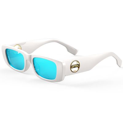 ATTCL Women's Polarized Sunglasses For Women Rectangle Frame Trendy Chunky Sun Glasses with UV Protection 5088 C3 White+blue