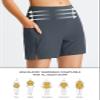 baleaf Women's 5" Swim Shorts High Waisted Swimming Board Shorts Tummy Control Swimsuit Bottoms with Pockets Dark Grey M view 3