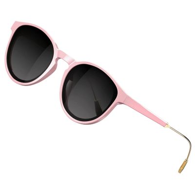 ATTCL Womens Round Classic Polarized Sunglasses for Women Retro Trendy UV400 Sunnies 3033 C6 Pink+grey