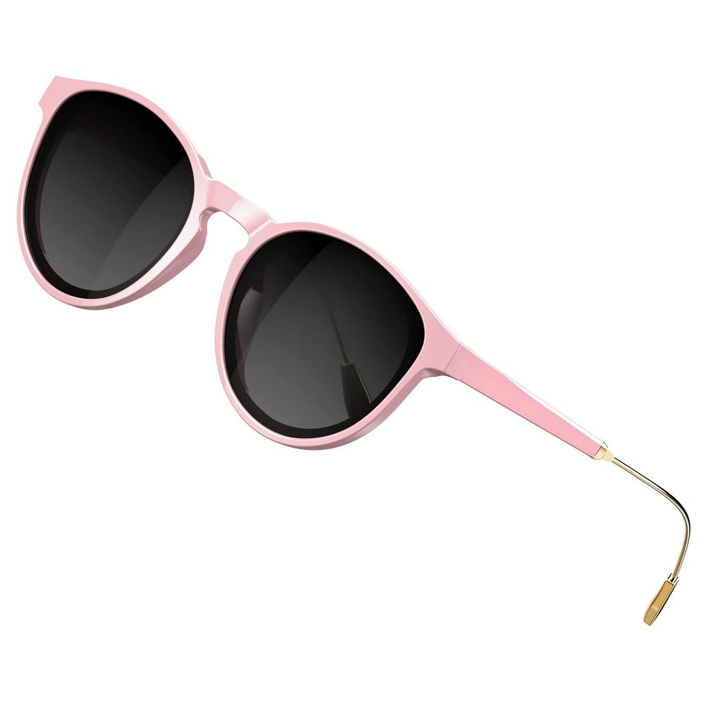 ATTCL Womens Round Classic Polarized Sunglasses for Women Retro Trendy UV400 Sunnies 3033 C6 Pink+grey