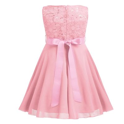Sywiyi Kids Girls Shiny Sequins Sleeveless Floral Lace Pageant Wedding Party Flower Girls Dress Pearl Pink 10 Years