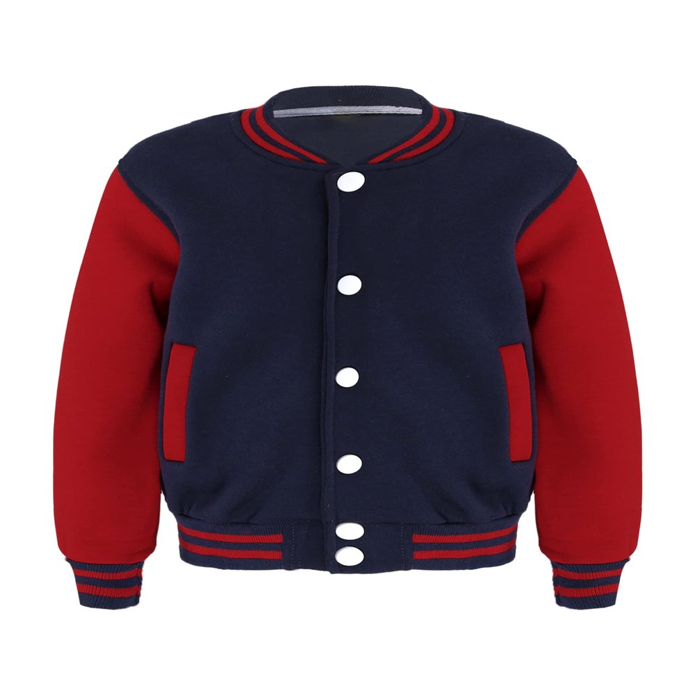 easyforever Kids Girls Boys Long Sleeves Baseball Uniform Jacket Sweatshirt Sport Coat Varsity Style School Jackets Navy Blue 5-6 Years