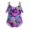 Loloda Girls' Ruffled Floral Printed Swimsuit One Piece Beach Sports Hawaiian Swimwear Bathing Suit Navy_Blue 4 Years view 1