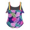 Loloda Girls' Ruffled Floral Printed Swimsuit One Piece Beach Sports Hawaiian Swimwear Bathing Suit Navy_Blue 4 Years view 2