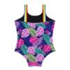 Loloda Girls' Ruffled Floral Printed Swimsuit One Piece Beach Sports Hawaiian Swimwear Bathing Suit Navy_Blue 4 Years view 4