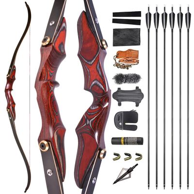 ZSHJGJR 58" ILF Recurve Bow and Arrow Set 20-50 Lbs Archery American Hunting Bow Wooden Bow Riser Right Handed for Adult/Youth Archery Hunting Target Shooting (30lbs, Red Bow Set)