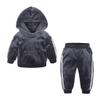 MOQIN Girls' Long Sleeved Fall Sports Casual Pure Color Velvet Hooded Sweater + Pants Two Piece Suit Sweatshirt Clothes Set (Gray, 2-3 Years) view 1
