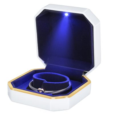 Joy.Box Luxury Bracelet Box, Velvet Jewelry Bangle Box Storage Case Organizer Holder with LED light for Display Proposal Engagement Wedding Valentine's Day (Bracelet White), White