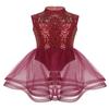 easyforever Kids Girls Basic Shiny Sequin Lyrical Skating Modern Dance Leotard Dress Halter Backless Tutu Skirt Costume Burgundy c 6 Years view 1