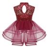 easyforever Kids Girls Basic Shiny Sequin Lyrical Skating Modern Dance Leotard Dress Halter Backless Tutu Skirt Costume Burgundy c 6 Years view 2