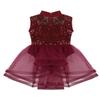 easyforever Kids Girls Basic Shiny Sequin Lyrical Skating Modern Dance Leotard Dress Halter Backless Tutu Skirt Costume Burgundy c 6 Years view 3