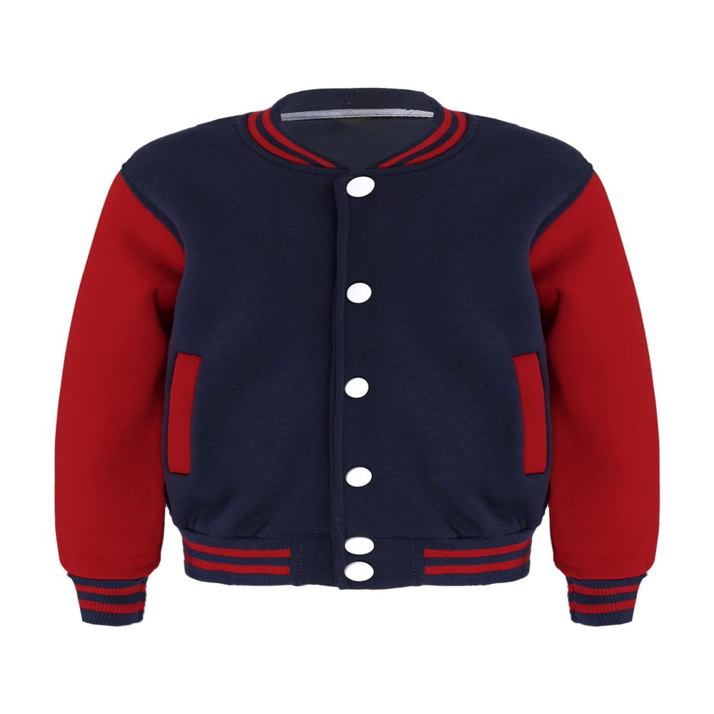 Aislor Girls Boys Long Sleeves Baseball Uniform Jacket Athletic Sweatshirt Vintage Coat Varsity Style School Jackets Navy Blue 7-8 Years