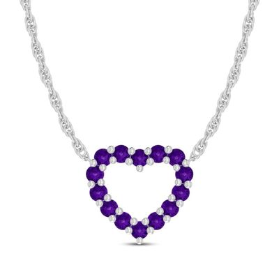 55Carat Natural-Amethyst Pendant with Chain open heart silhouette pendant 925 sterling-silver for women in size 18 inches