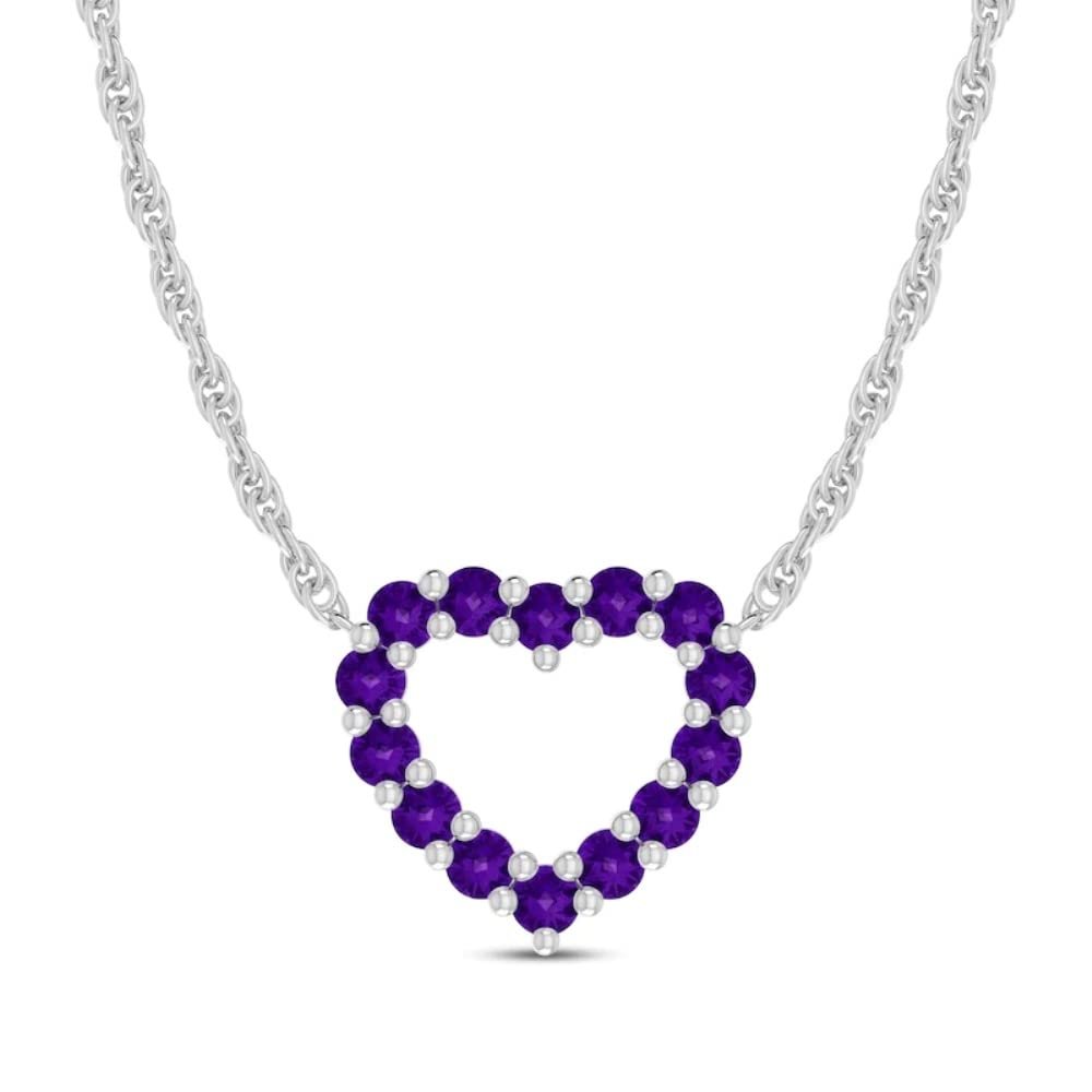 55Carat Natural-Amethyst Pendant with Chain open heart silhouette pendant 925 sterling-silver for women in size 18 inches