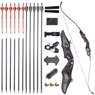 ZSHJGJR 58" ILF Recurve Bow 20-50 Lbs Archery American Hunting Longbow with Wooden Riser Right Handed for Adult/Youth Archery Bow Set (35lbs, Black Bow Set)