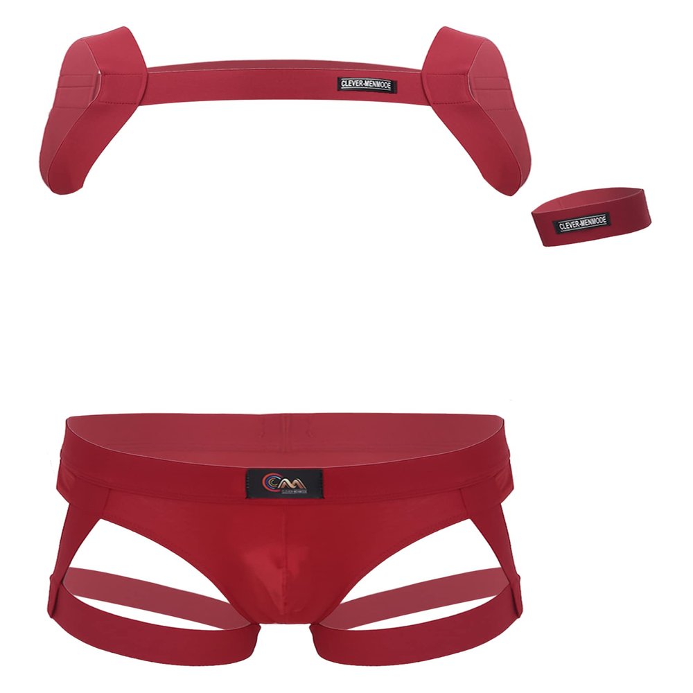 Yihuimin Men's Elastic Shoulder Cage Belt Half Body Chest Harness with Thongs Clubwear Costume Red XX-Large