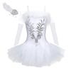 dPois Kids Girls Sequins Ballet Dance Tutu Dress Leotard Performance Swan Costume with Gloves Deluxe Set White 14-16 view 1