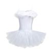 dPois Kids Girls Sequins Ballet Dance Tutu Dress Leotard Performance Swan Costume with Gloves Deluxe Set White 14-16 view 2