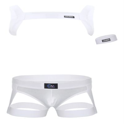 Yihuimin Men's Elastic Shoulder Cage Belt Half Body Chest Harness with Thongs Clubwear Costume White XX-Large