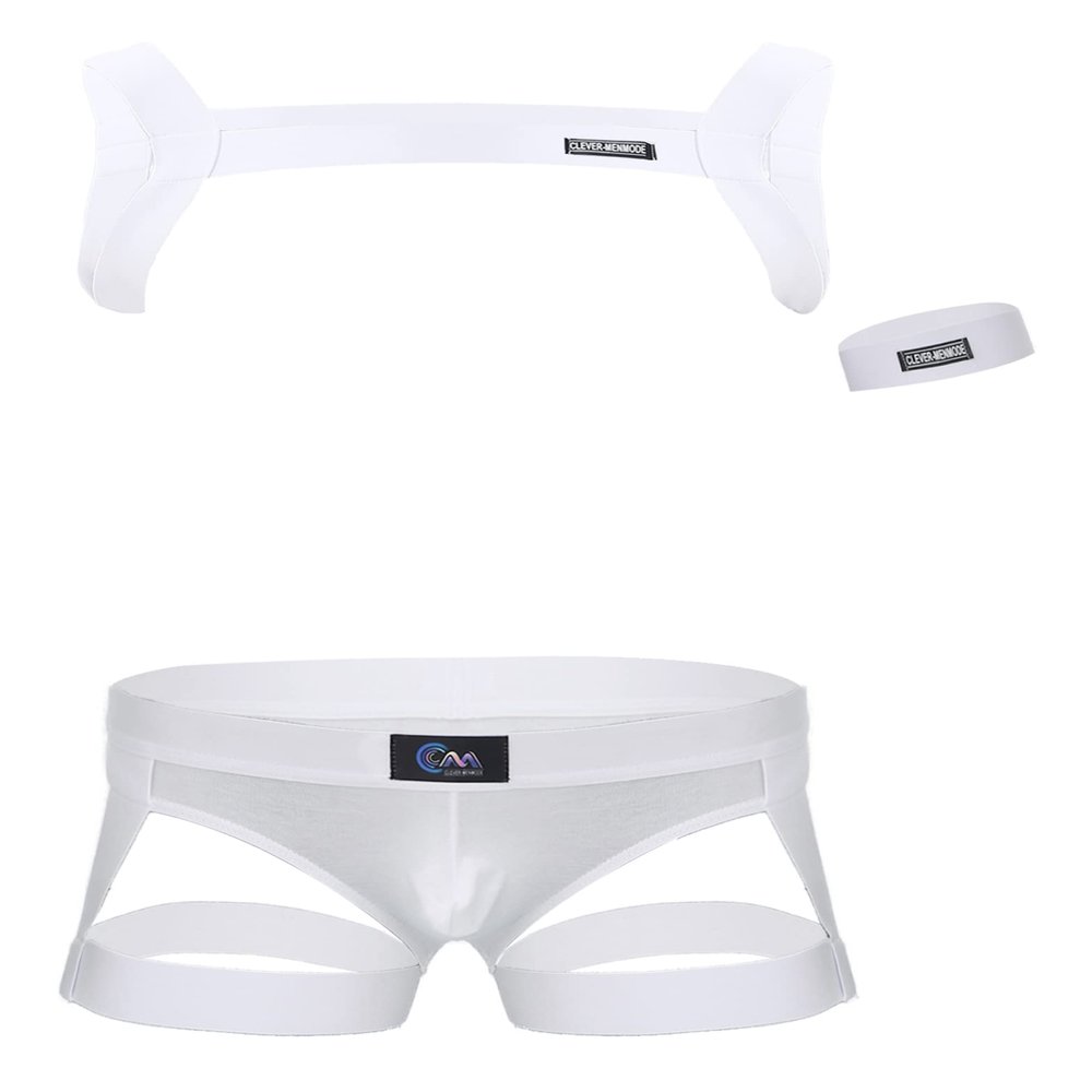 Yihuimin Men's Elastic Shoulder Cage Belt Half Body Chest Harness with Thongs Clubwear Costume White XX-Large
