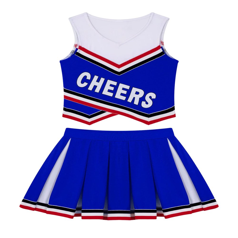 Yartina Kids Girls Cheer Leader Costume Uniform Sleeveless Cheerleading Complete Dress Halloween Outfit Royal-Blue-A 14 Years