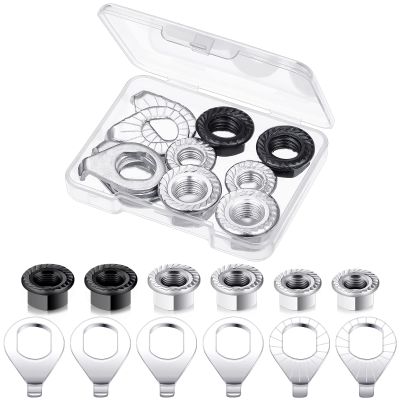 12 Pcs Bike Axle Nut and Safety Washer Kit - 3 Sizes Bicycle Hub Flanged Hardware Nuts Steel Flange Nuts Retaining Bicycle Hub Parts for Front and Rear Wheels