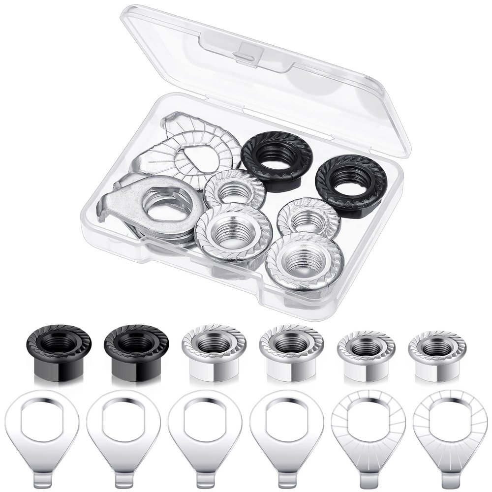 12 Pcs Bike Axle Nut and Safety Washer Kit - 3 Sizes Bicycle Hub Flanged Hardware Nuts Steel Flange Nuts Retaining Bicycle Hub Parts for Front and Rear Wheels