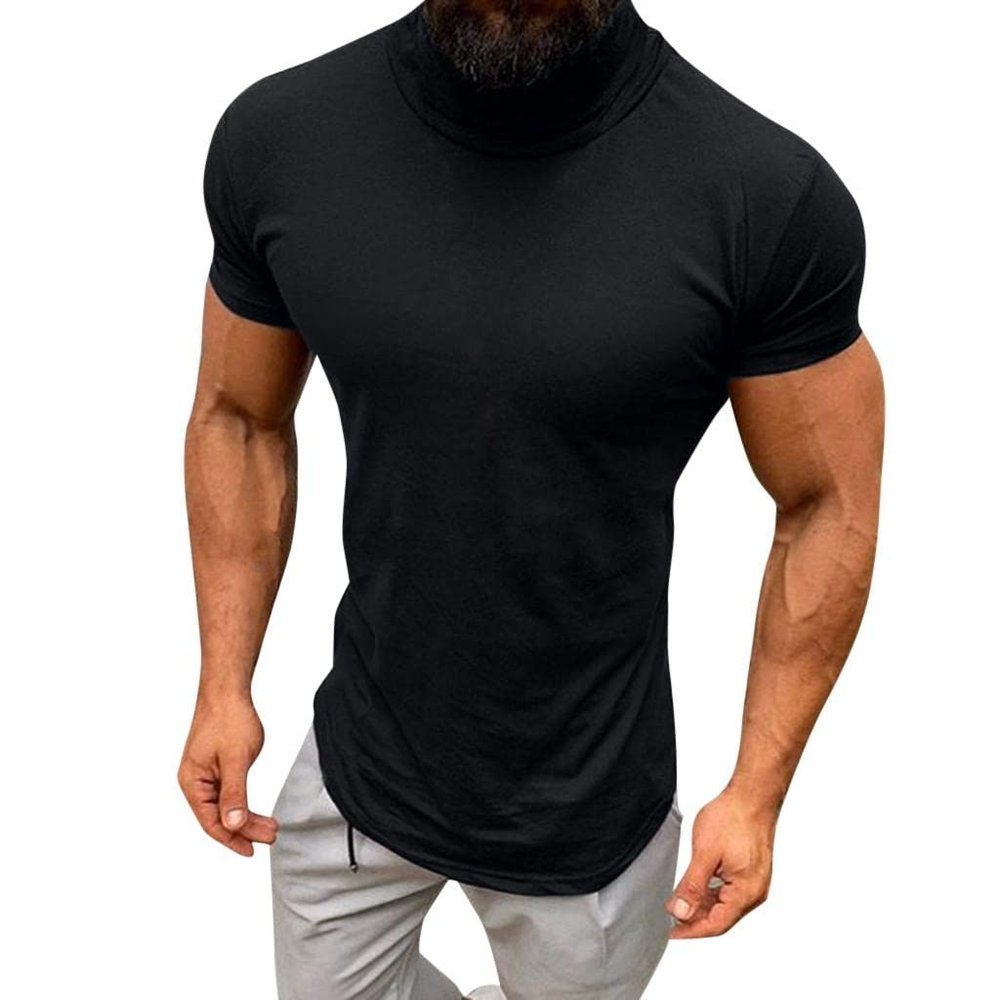Saohuo Men's Short Sleeve Compression Shirts Turtleneck Athletic Quick Dry Base Layer Undershirt Running Workout Sports Gym Top Black