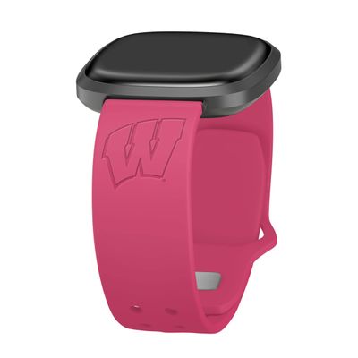 Affinity Bands Wisconsin Badgers Engraved Silicone Sport Band Compatible with Fitbit Versa 3 and Sense (Pink)