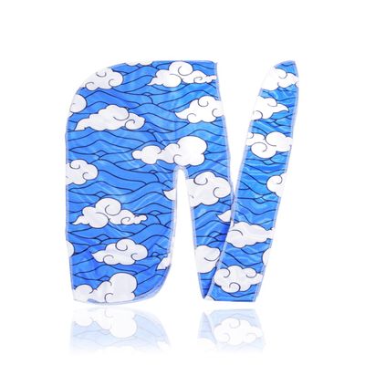 Art Silky Design Durag - Silky 360 Wave Du Rag with Long Tails and Quadruple Stitching - Smooth Fabric for Comfort and Compression (Water Cloud Style)