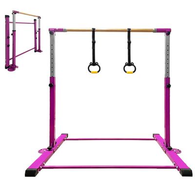 Gymnastics Bar for Kids Girls Ages 3-15 With Ring for Home Indoor Training Equipment- Steady Steel Construction, Anti-Slip, Easy to Assemble, 3' to 5' Adjustable Height