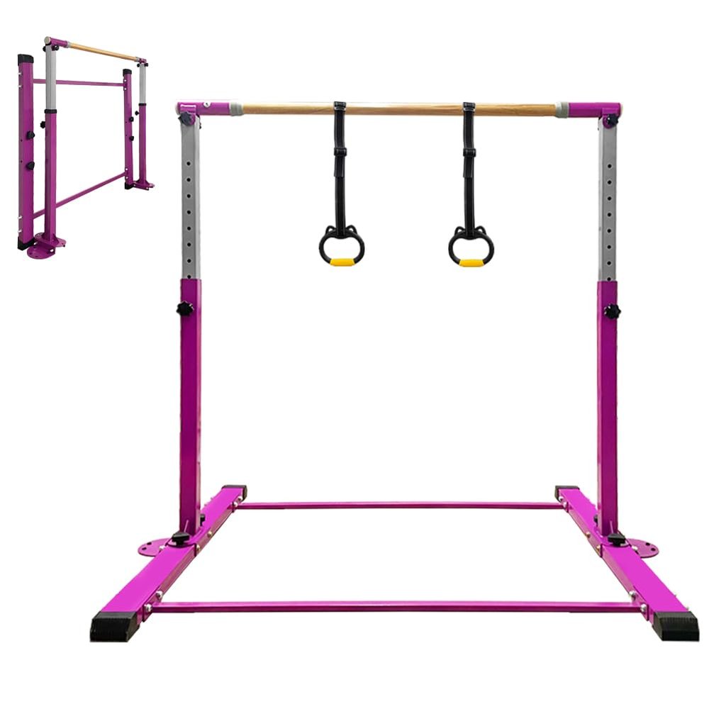 Gymnastics Bar for Kids Girls Ages 3-15 With Ring for Home Indoor Training Equipment- Steady Steel Construction, Anti-Slip, Easy to Assemble, 3' to 5' Adjustable Height