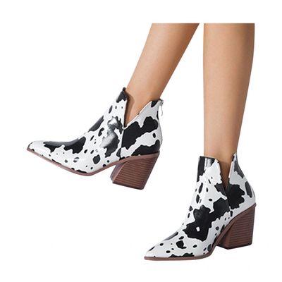 Bcshiye Women's Short Heel Slip On Pointed Toe Chelsea Ankle Boots V Cutout Chunky Low Heeled Dressy Western Booties