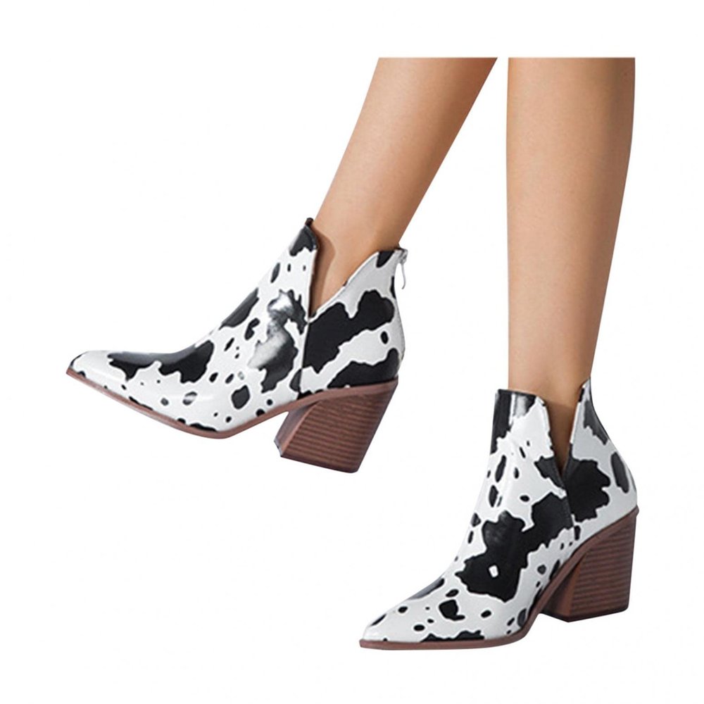 Bcshiye Women's Short Heel Slip On Pointed Toe Chelsea Ankle Boots V Cutout Chunky Low Heeled Dressy Western Booties