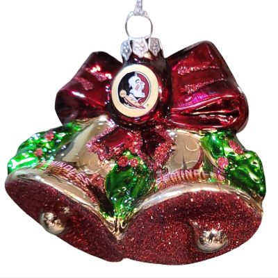 Florida State Seminoles Molded Glass Glitter Bells Hanging Ornament