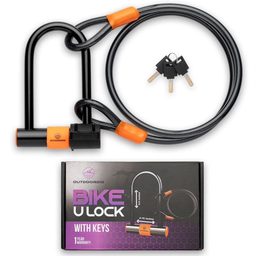Outdoorzio Bike Lock with Cable - U Bike Lock Heavy Duty Anti-Theft