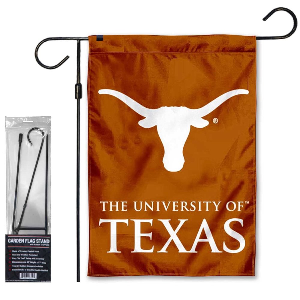 College Flags & Banners Co. Texas Longhorns Double Sided Garden Flag and Flag Stand Holder Flagpole Set