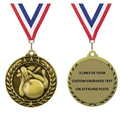 Express Medals Personalized Bowling Gold Medal with Red White & Blue Neck Ribbon Award Trophy WAM9 (10)