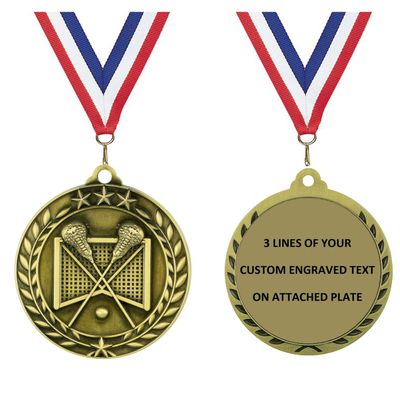 Express Medals Personalized Lacrosse Gold Medal with Red White & Blue Neck Ribbon Award Trophy WAM9 (25)