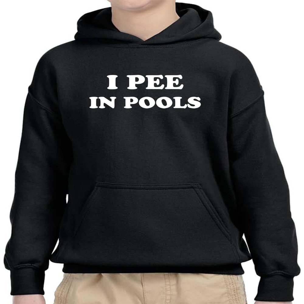 Trendy USA 355 - Youth Hoodie I Pee in Pools Funny Humor Unisex Pullover Sweatshirt Medium Black