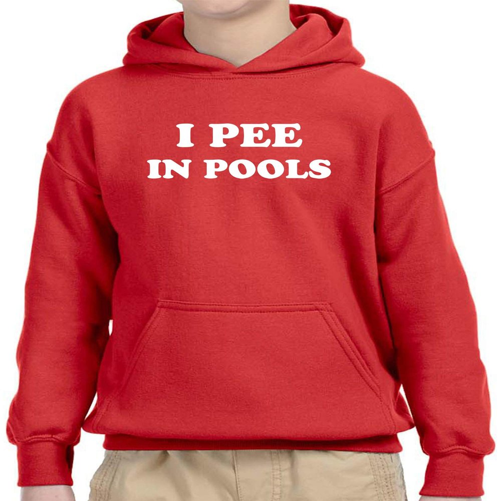 Trendy USA 355 - Youth Hoodie I Pee in Pools Funny Humor Unisex Pullover Sweatshirt Small Red