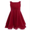 dPois Kids Little Big Girls Knotted High Waist Flower Girl Dress Wedding Juniors Bridesmaid Formal Party Ball Gowns Wine Red 8 view 1