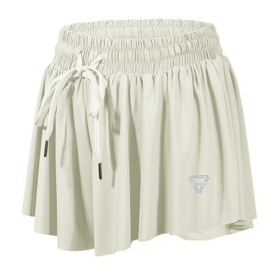 2 in 1 Flowy Butterfly Shorts for Women Gym Yoga Athletic Workout Running Biker Spandex Comfy Lounge Sweat Skirt Summer (S, Cream)
