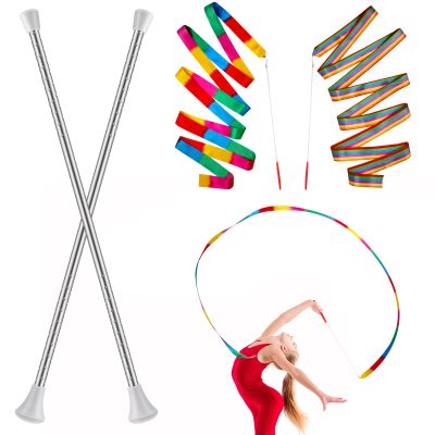 HyDren 4 Pieces Batons for Twirling Marching Band Baton Standard Stainless Steel Mini Shaft Rod with Rubberized Tips Complete with Dance Ribbon Streamer(White,21 Inch)