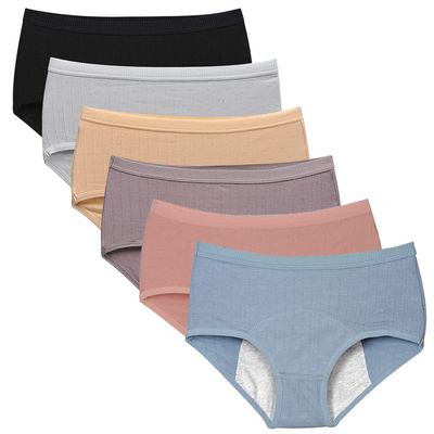 Kissecret Teen Girls Cotton Menstrual Period Underwear Briefs 6-Pack Breathable Heavy Flow Protective Leak-Proof Panties (X-Large, Style3)
