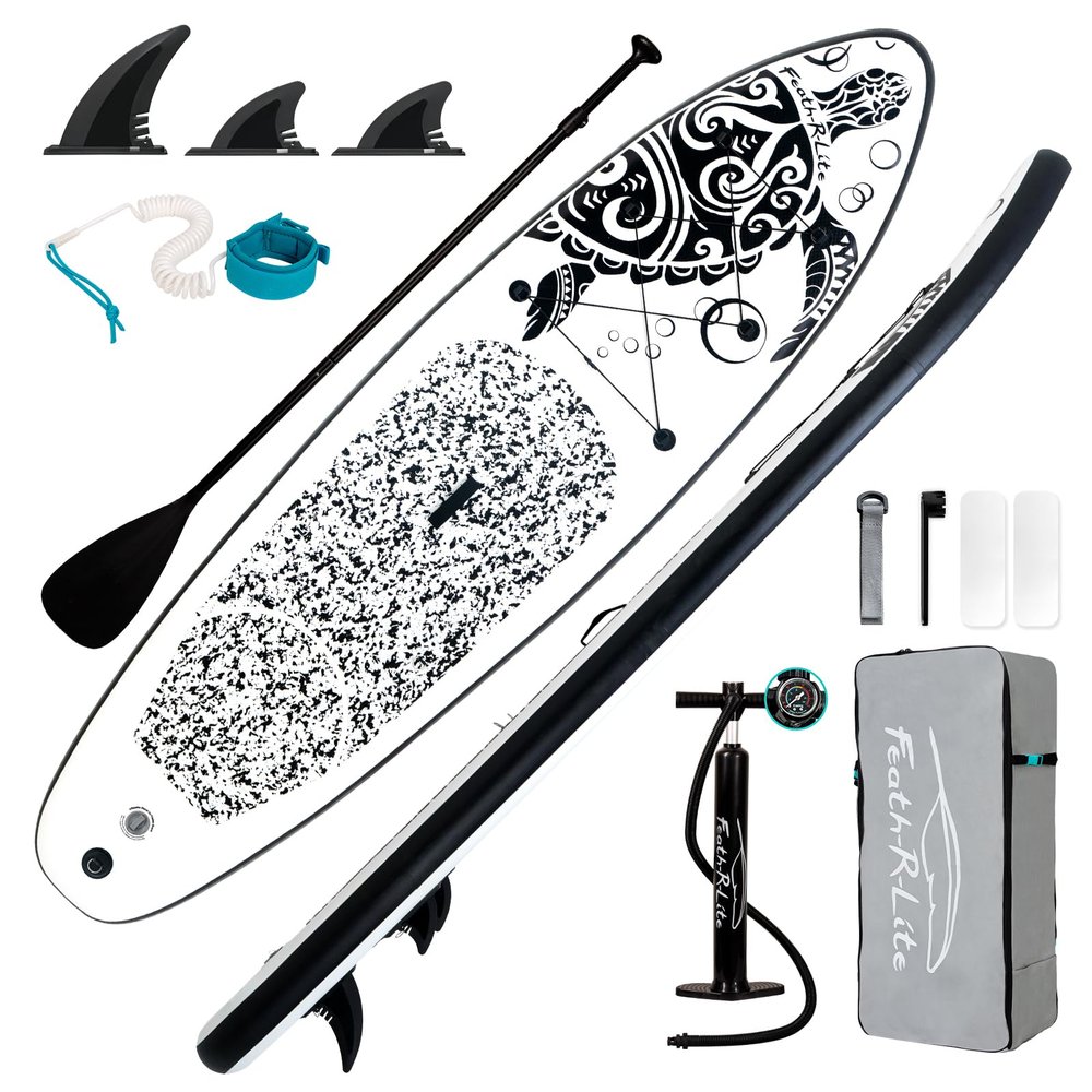 FEATH-R-LITE Inflatable Stand Up Paddle Board 10'6''x33''x6'' Ultra-Light (18.9lbs) SUP with Paddleboard Accessories,Fins,Adjustable Paddle, Pump,Backpack, Leash, Waterproof Phone Bag